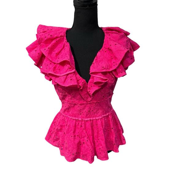 NWT! Ted Baker Mazieh Broderie Peplum Top in Bright Pink - Size 1 (US Size 4) - Picture 6 of 10